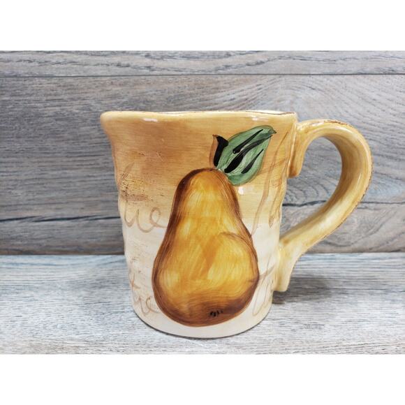 El Camino Linens N Things Pear Oversized Coffee Mug Cup Hand Painted - Picture 2 of 10